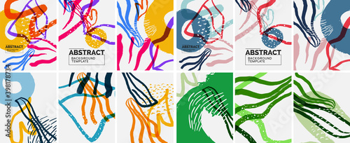 Social media doodle shapes abstract background set. Vector illustration for covers, banners, flyers