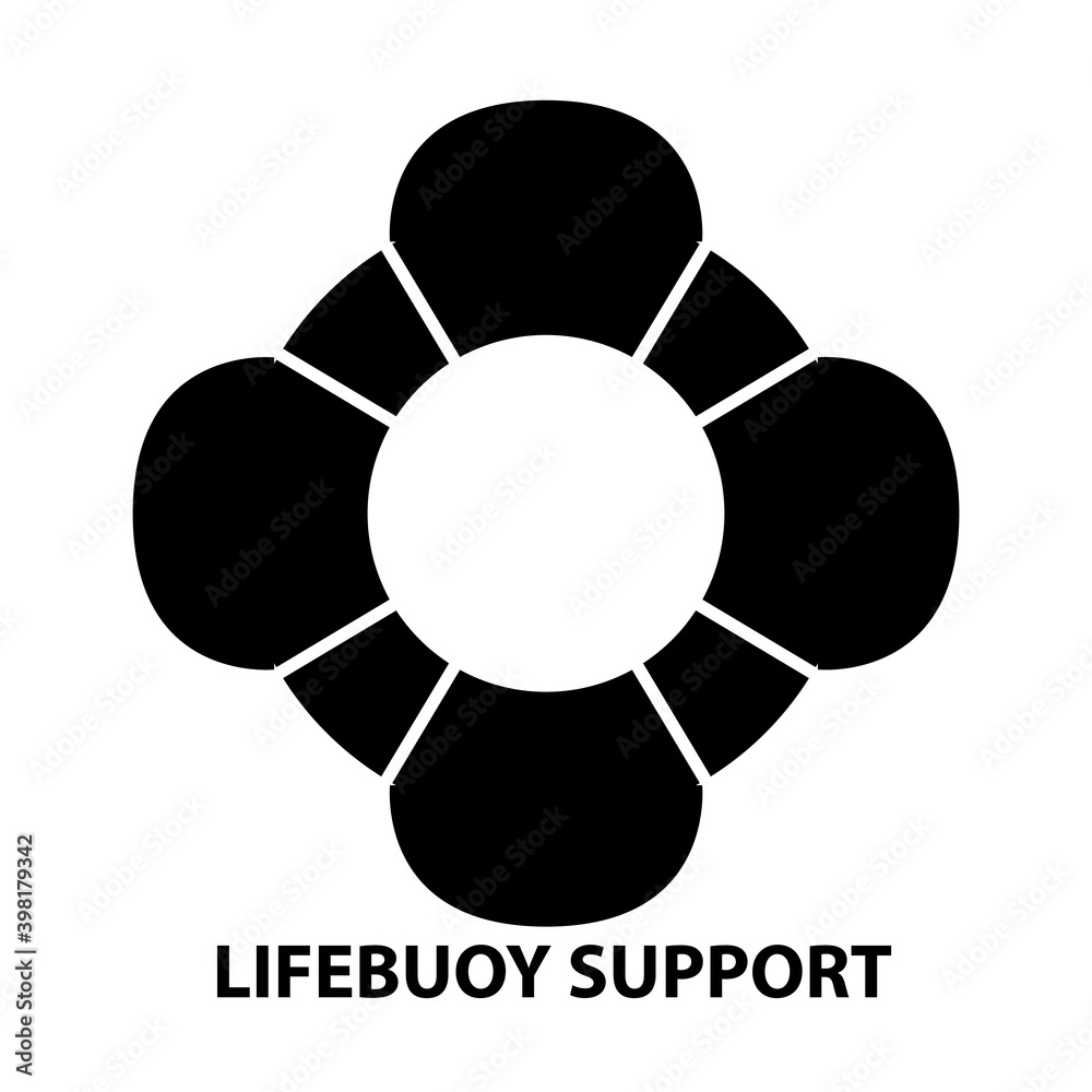 lifebuoy support sign icon, black vector sign with editable strokes, concept illustration lifebuoy support sign icon, black vector sign with editable strokes, concept illustration