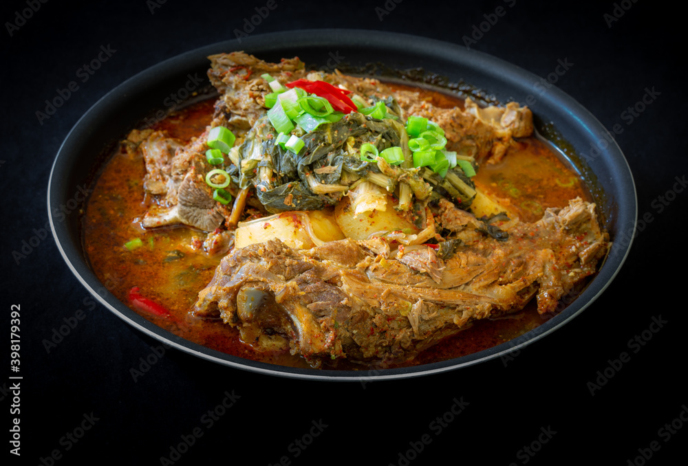 Korean Food Pork Rib Hangover Soup which is called Ppyeodagwihaejang-gug