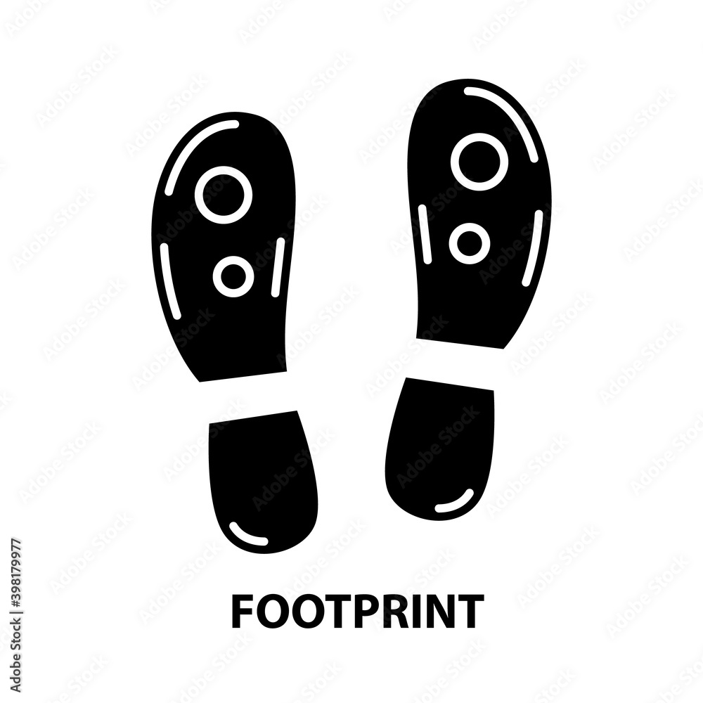 footprint icon, black vector sign with editable strokes, concept illustration footprint icon, black vector sign with editable strokes, concept illustration