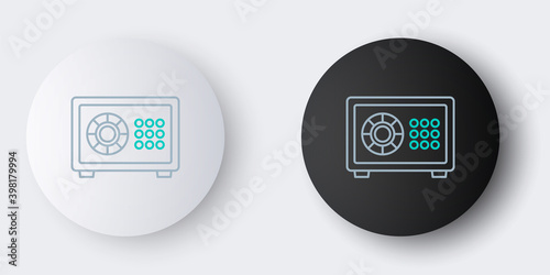 Line Safe icon isolated on grey background. The door safe a bank vault with a combination lock. Reliable Data Protection. Colorful outline concept. Vector.