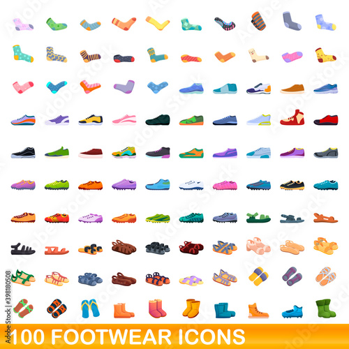 100 footwear icons set. Cartoon illustration of 100 footwear icons vector set isolated on white background