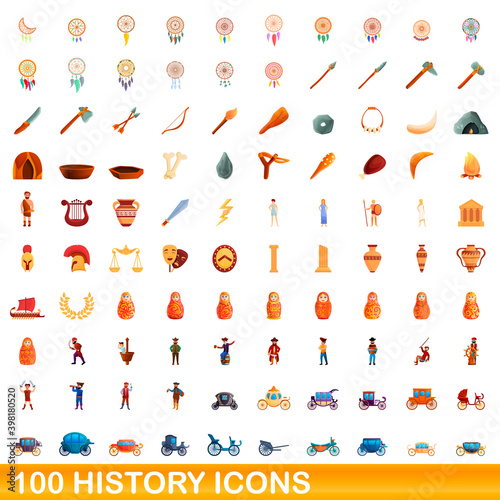 100 history icons set. Cartoon illustration of 100 history icons vector set isolated on white background