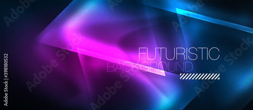 Neon geometric abstract background. Triangles with color glowing light effects in the dark. Vector illustration for covers, banners, flyers and posters and other