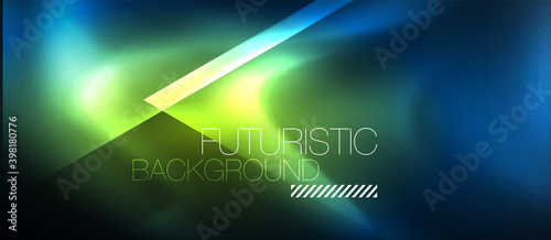 Neon geometric abstract background. Triangles with color glowing light effects in the dark. Vector illustration for covers, banners, flyers and posters and other