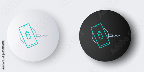 Line Smartphone charging on wireless charger icon isolated on grey background. Charging battery on charging pad. Colorful outline concept. Vector.