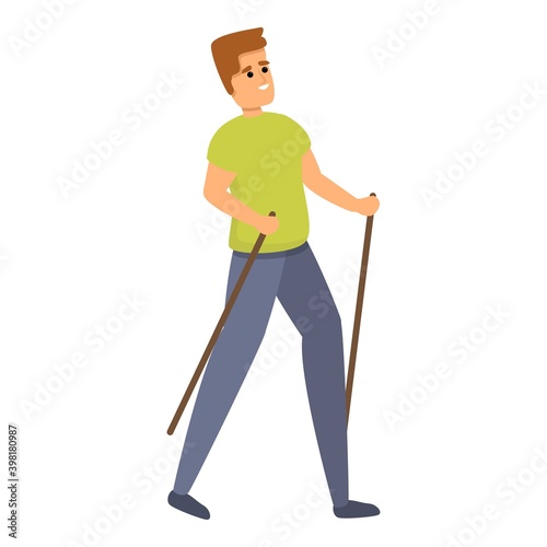Nordic walking icon. Cartoon of nordic walking vector icon for web design isolated on white background