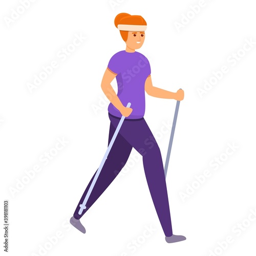 Mountain nordic walking icon. Cartoon of mountain nordic walking vector icon for web design isolated on white background