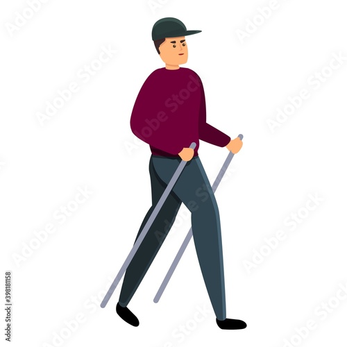 Climb boy nordic walking icon. Cartoon of climb boy nordic walking vector icon for web design isolated on white background