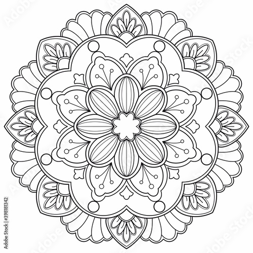 mandala Coloring book. design wallpaper. tile pattern. paint shirt, greeting card, sticker, lace pattern and tattoo. decoration interior design. hand drawn illustration. white background