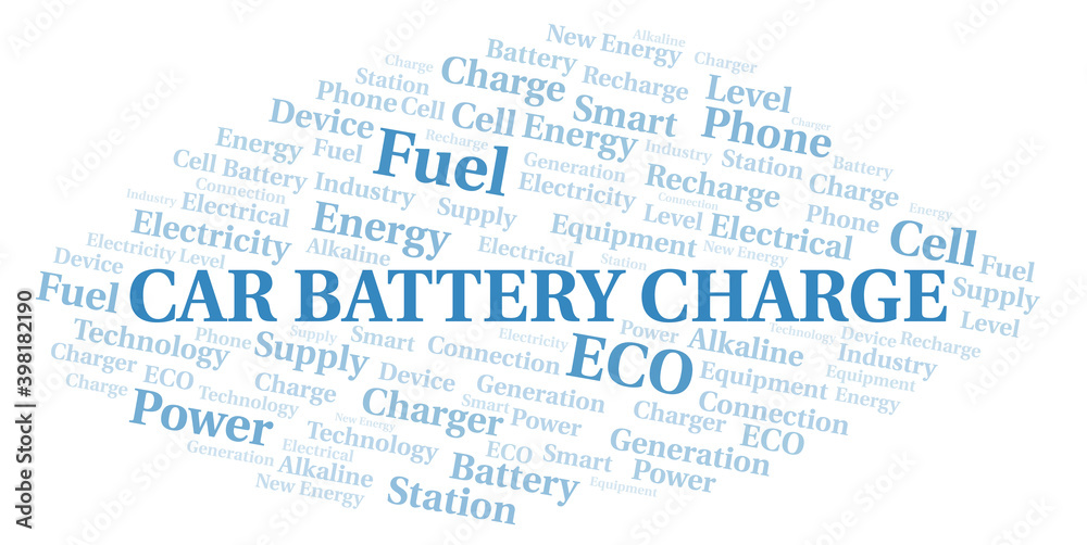 Car Battery Charge typography word cloud create with the text only.