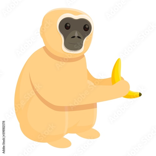 Gibbon eat banana icon. Cartoon of gibbon eat banana vector icon for web design isolated on white background