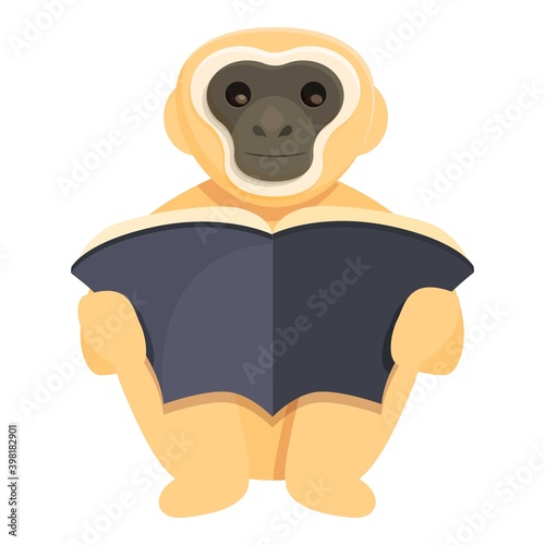 Gibbon read book icon. Cartoon of gibbon read book vector icon for web design isolated on white background