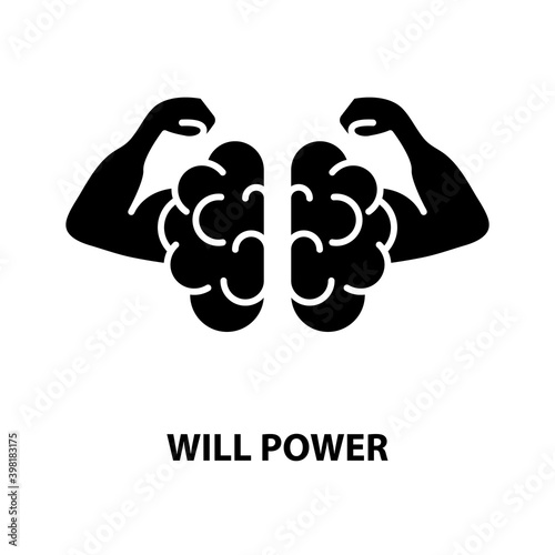 will power icon, black vector sign with editable strokes, concept illustration