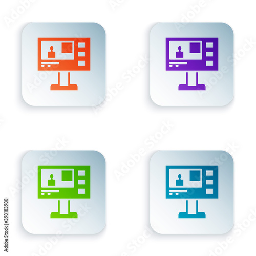 Color Television report icon isolated on white background. TV news. Set colorful icons in square buttons. Vector.