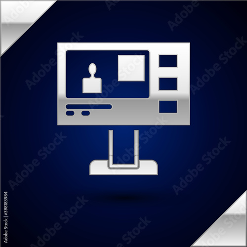 Silver Television report icon isolated on dark blue background. TV news. Vector.