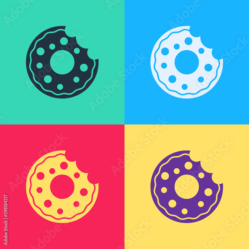 Pop art Donut with sweet glaze icon isolated on color background. Vector.