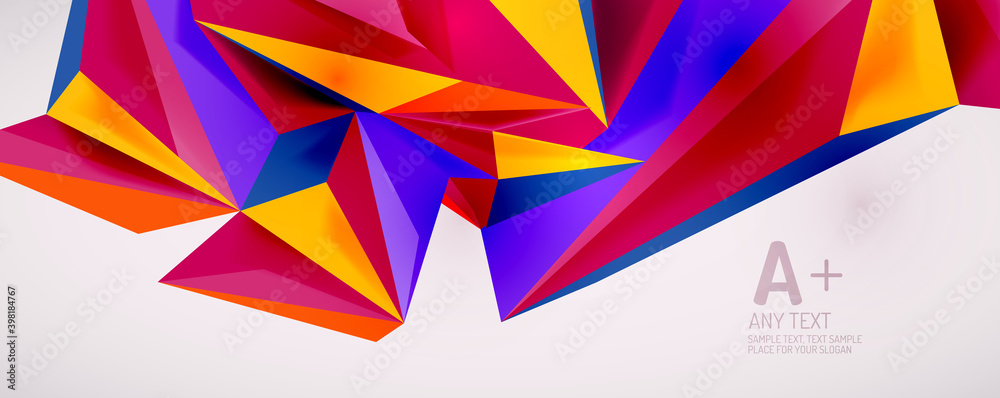 Vector triangle geometric backgrounds. Low poly 3d shape on light backdrop. Vector illustration for covers, banners, flyers and posters and other designs Vector triangle geometric backgrounds. Low poly 3d shape on light backdrop. Vector illustration for covers, banners, flyers and posters and other designs