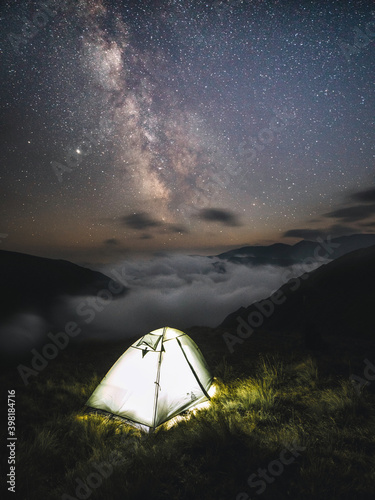 Night mountain landscape wi...