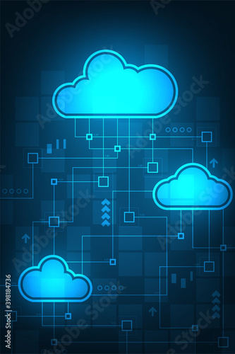 Digital link cloud network in the blue background.