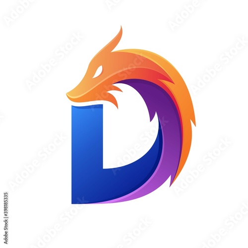 Letter D logo that formed Dragon isolated on white background. Vector illustration