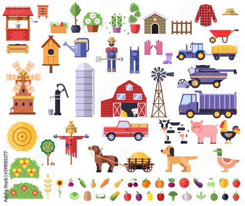 Farm. Big set of elements on an isolated white background. Icons in flat design.