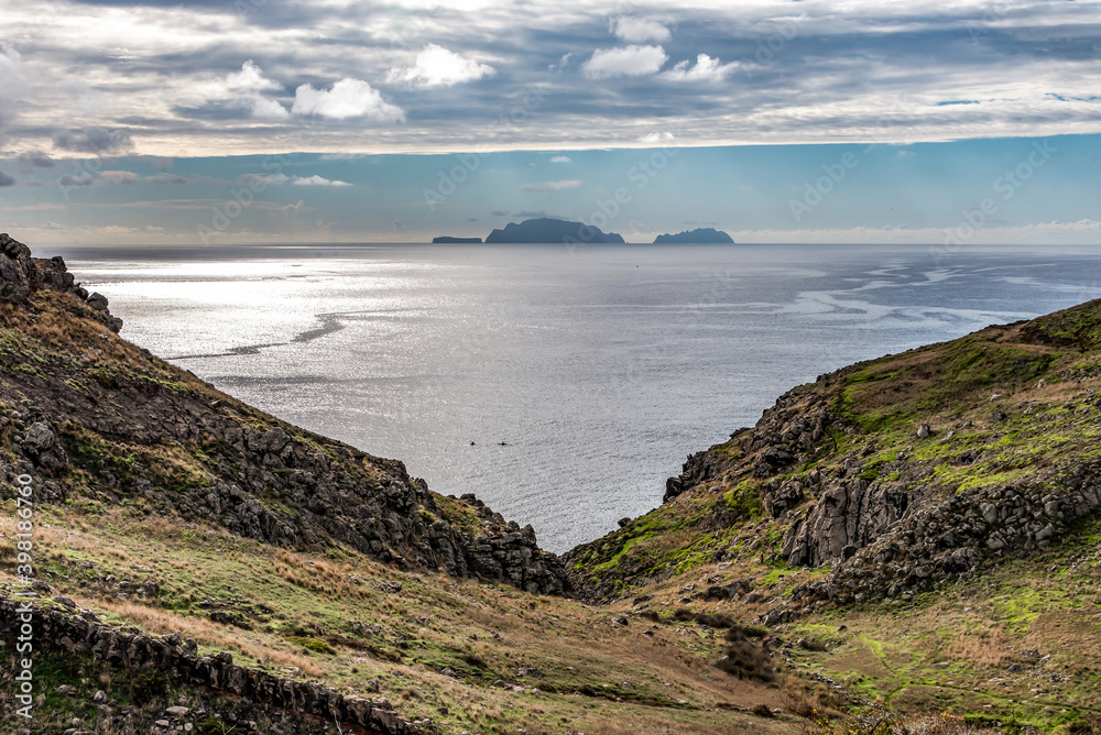 View of rocky cliffs clear water of Atlantic Ocean at Ponta de Sao Lourenco, the island of Madeira, Portugal