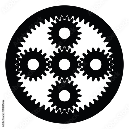 Planetary gear system. Gear drives. Silhouette vector