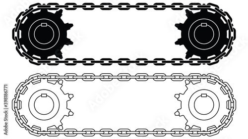 Round link chains and sprocket. Chain drive. Vector illustration