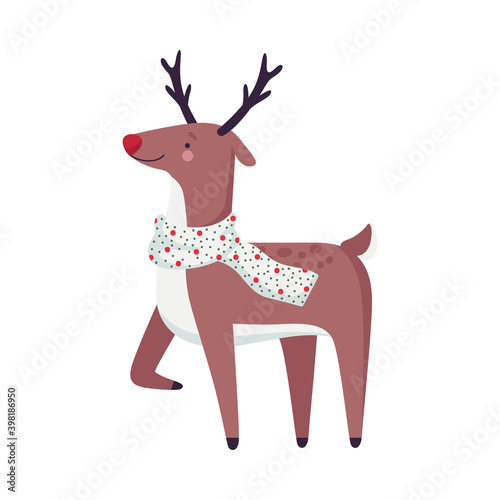 Reindeer with Antler in Warm Scarf as Christmas Character Vector Illustration