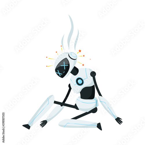 Burned out Humanoid or Robotic Device with Iron Limbs Vector Illustration