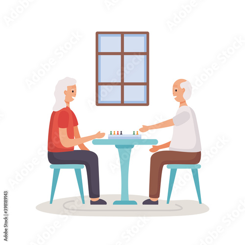 active seniors couple playing ludo characters