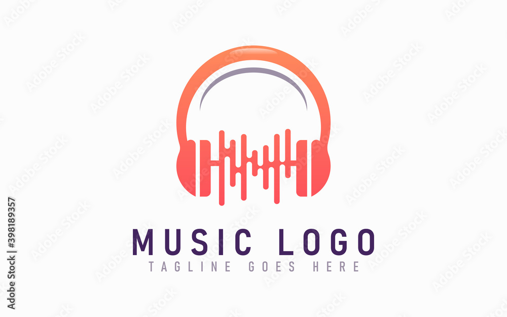 Abstract Musical Logo Design. Abstract Orange Headphone combine with Sound Aura Symbol Design Usable For Business, Community, Industrial, Tech, Services Company. Flat Vector Logo Design Illustration.