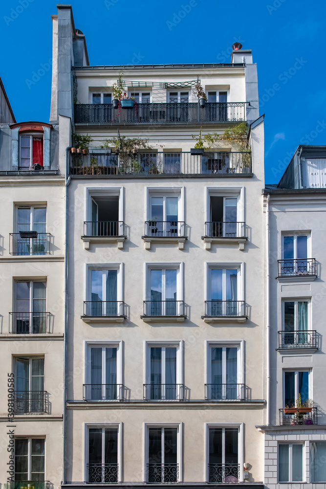 Paris, typical facades, narrow building