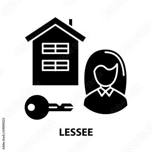 lessee icon, black vector sign with editable strokes, concept illustration