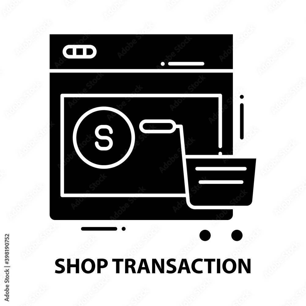shop transaction icon, black vector sign with editable strokes, concept illustration shop transaction icon, black vector sign with editable strokes, concept illustration