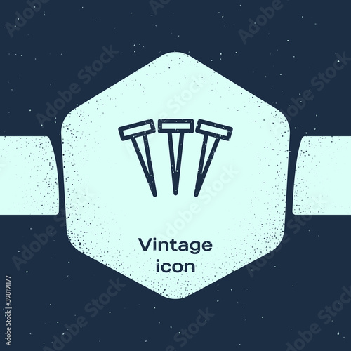 Grunge line Metallic nails icon isolated on blue background. Monochrome vintage drawing. Vector.