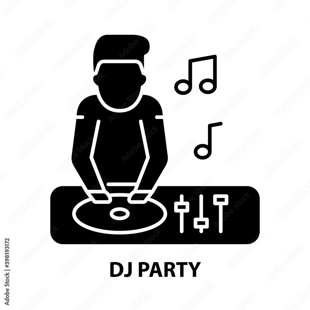 dj party icon, black vector sign with editable strokes, concept illustration dj party icon, black vector sign with editable strokes, concept illustration