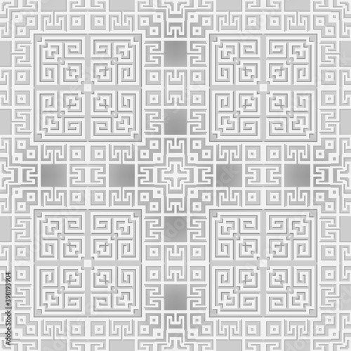 Geometric greek seamless pattern. Modern light background. Repeat tribal ethnic backdrop. Greek ornaments. Geometrical shapes, squares, mazes, greek key, meanders. Ornate abstract elegant design