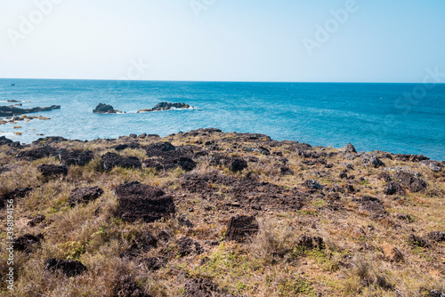  Beautiful landscape of the beach with local colorful basket boats at Ly Son island, Quang Ngai Province, Viet Nam