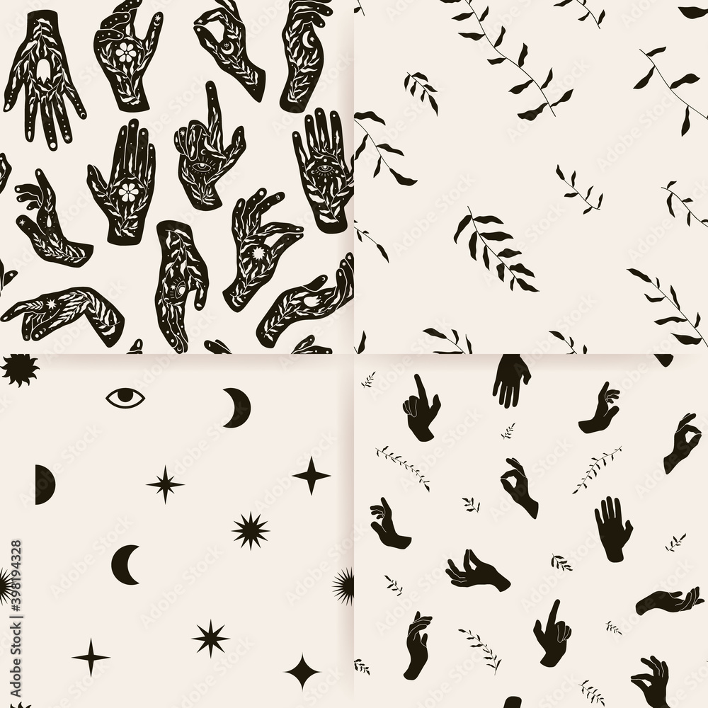 Fototapeta premium Vector Boho textured silhouettte monochrome drawing
