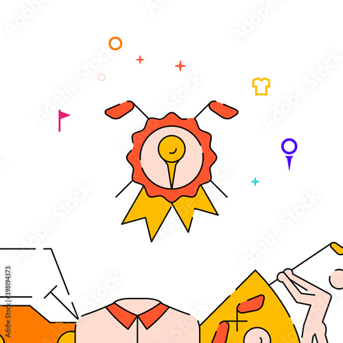 Golf club ribbon seal emblem filled line vector icon, simple illustration, golf related bottom border.