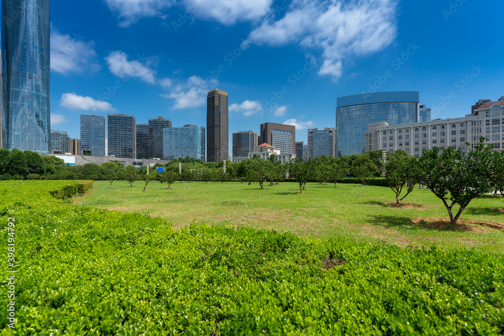 city park with modern building background in shanghai city park with modern building background in shanghai