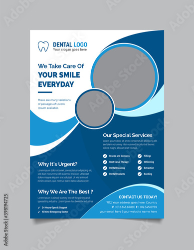 Medical dental flyer design template. Dental poster template for medical