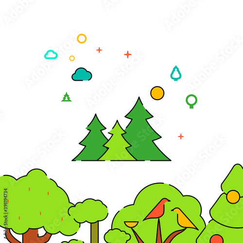 Coniferous  spruce forest filled line vector icon  simple illustration. Forest  wood related bottom border.