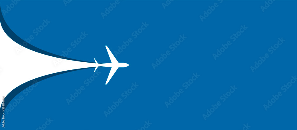 Plane fying on blue sky vector illustration. Travel tourism transport concept. Passenger aircraft. Jet commercial plane. Airplane fly