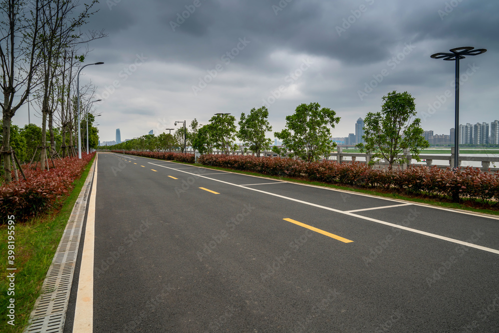 Empty urban road and buildings in China