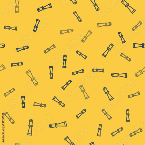 Blue line Putty knife icon isolated seamless pattern on yellow background. Spatula repair tool. Spackling or paint instruments. Vector.