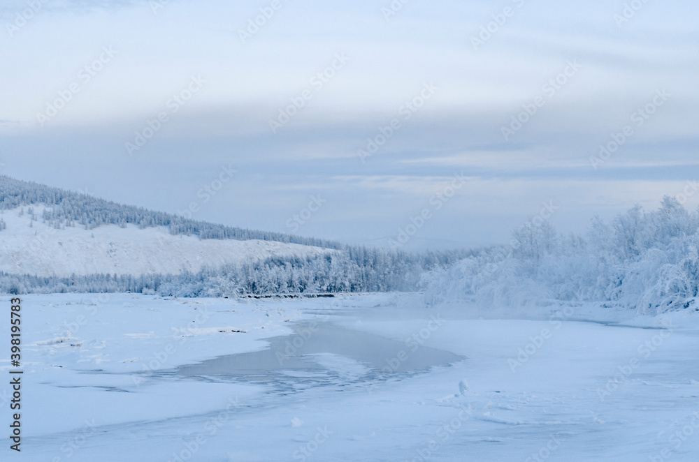 View of the Indigirka river in winter View of the Indigirka river in winter