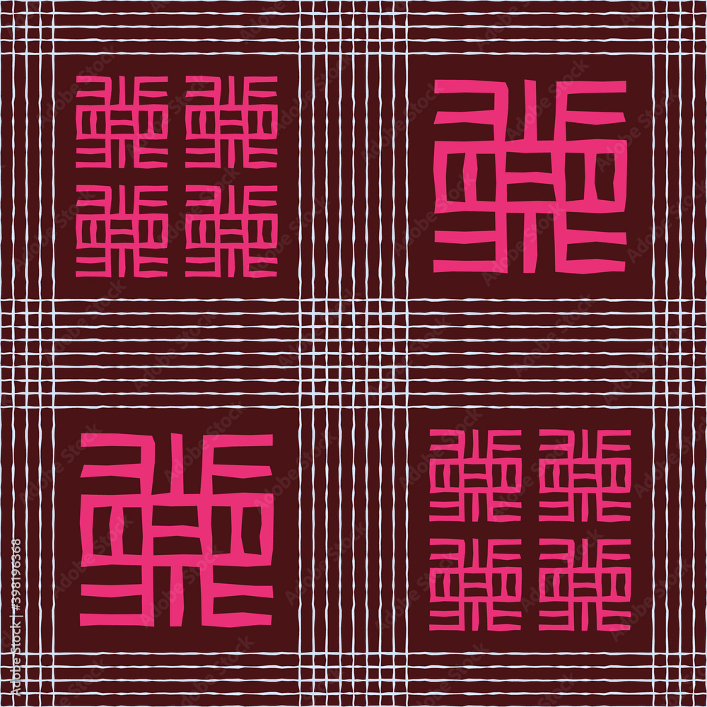 Seamless vector authentic fabric pattern with african adinkra symbols for your project